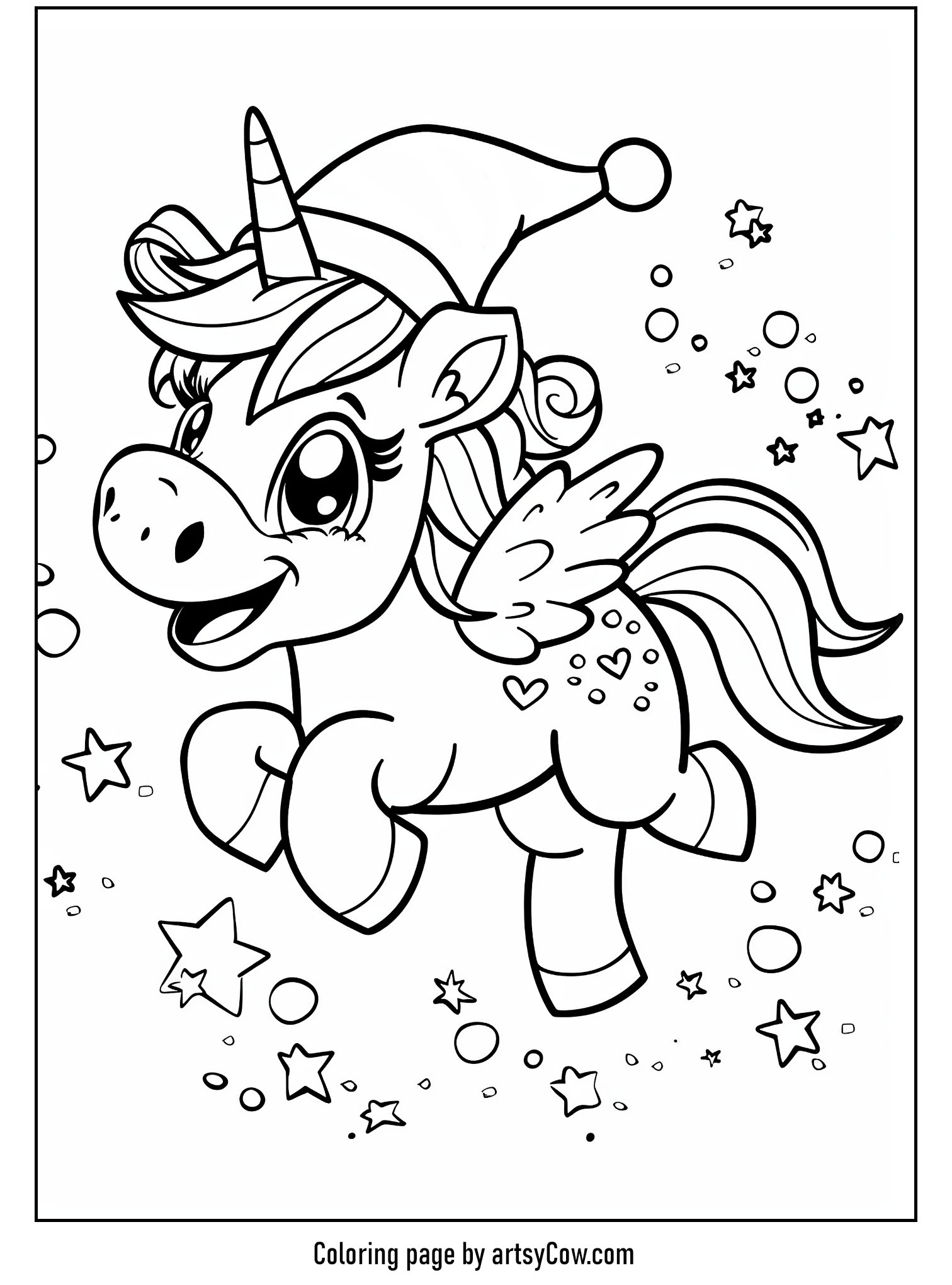 Festive Unicorn Holiday Cheer Coloring Page